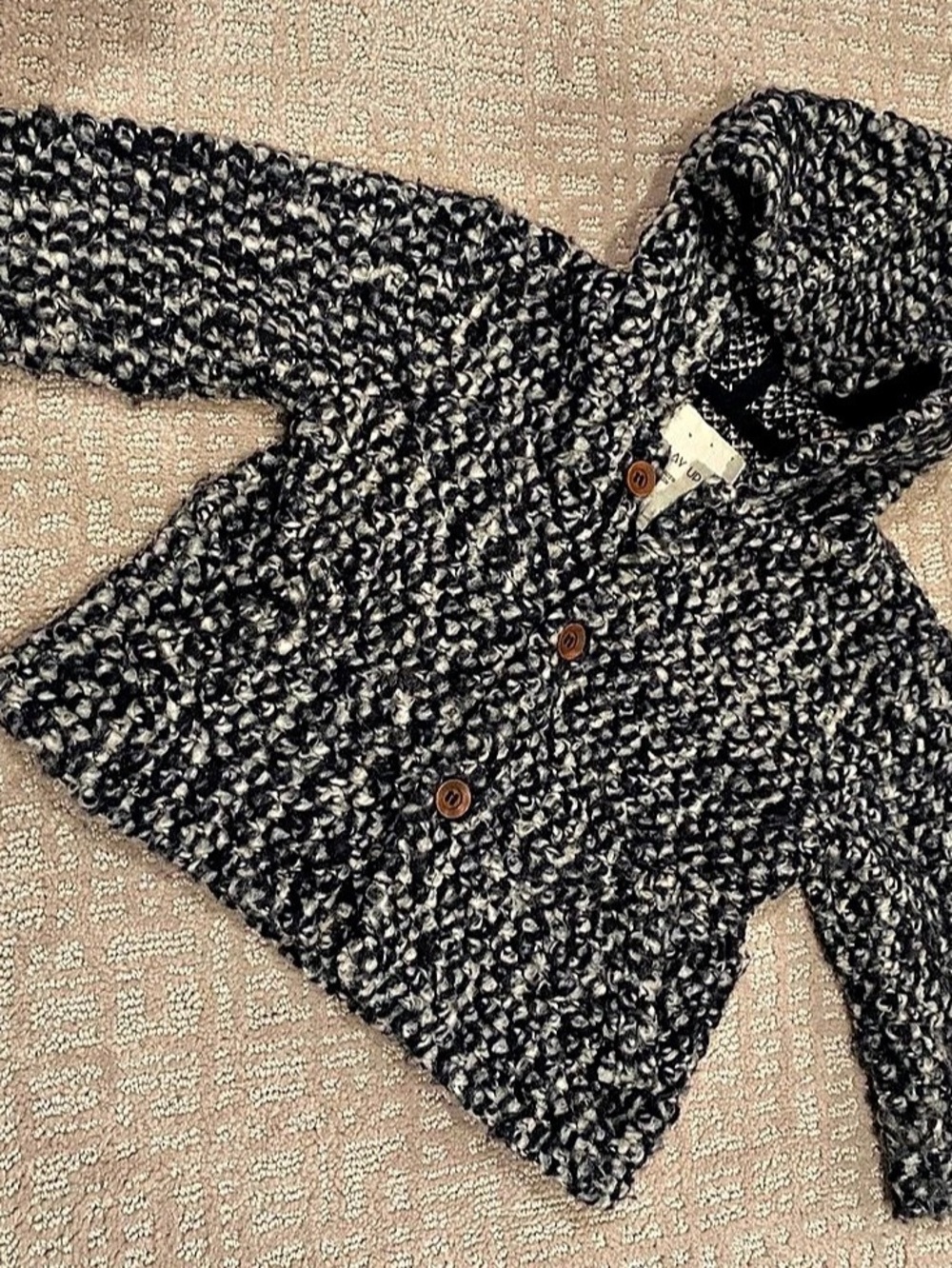 PLAY UP Hooded Knit Coat Black & White Baby 12M Like New
